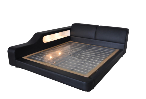 Diseño cama tapizada de cuero cama de hotel XXL grande 200x200cm estantería multifunción USB