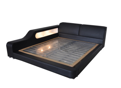 Diseño cama tapizada de cuero cama de hotel XXL grande 200x200cm estantería multifunción USB