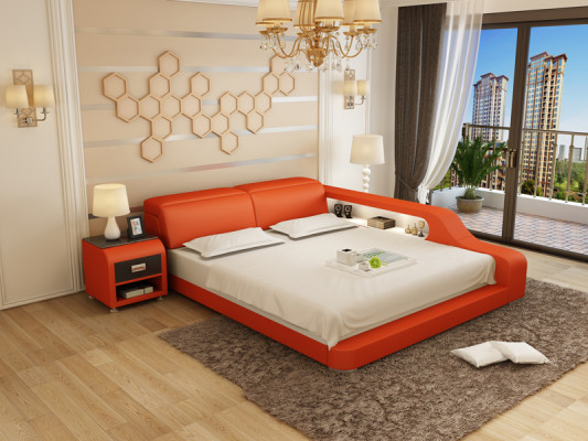 Diseño de cama doble acolchada moderna para dormitorio de 200x210 cm con USB y estante.