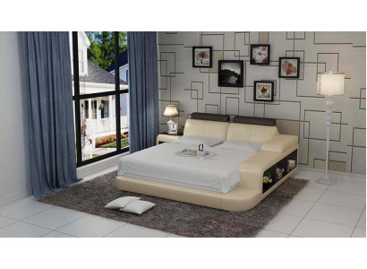 Diseño de cama doble acolchada moderna para dormitorio con USB y estante 180x200cm.