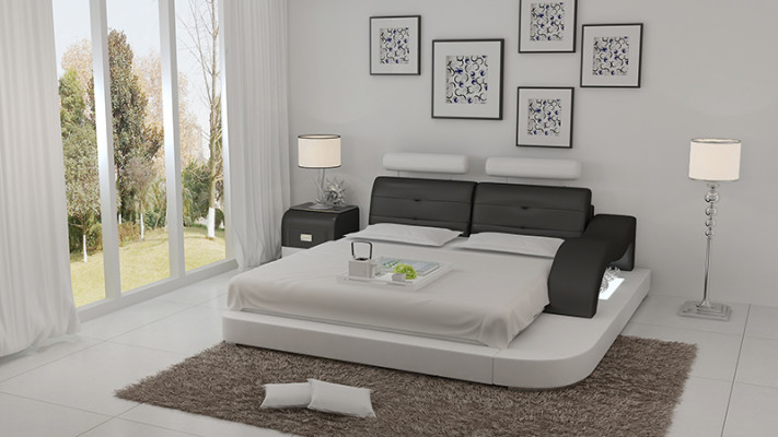 Diseño cama XXL cama grande hotel tapizada 160x200 estantería multifunción USB cuero