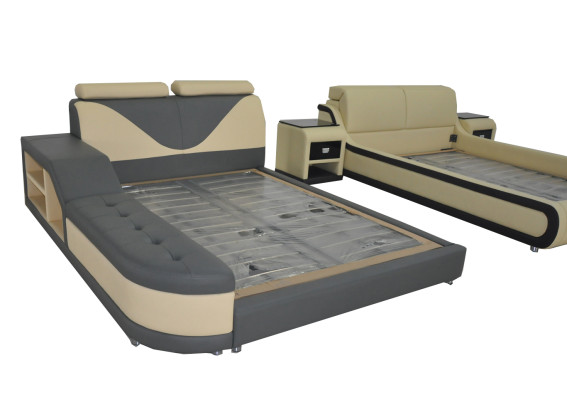 Diseño cama multifunción XXL grandes camas cuero hotel tapizado 180x200 estante USB