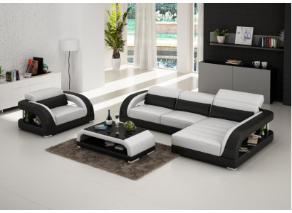 Sofá de cuero Sofá de esquina Sofá de salón Silla Set de muebles de diseño de sofá