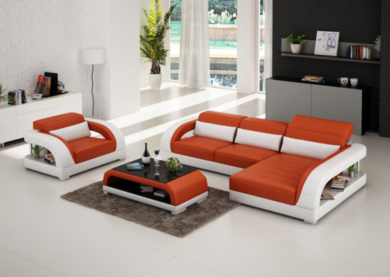 Sofá de cuero Sofá de esquina Sofá de salón Silla Set de muebles de diseño de sofá
