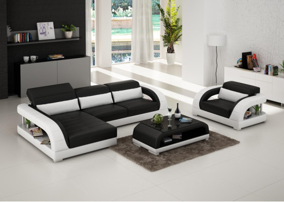 Sofá de cuero Sofá de esquina Sofá de salón Silla Set de muebles de diseño de sofá