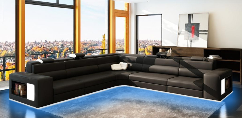 Sofá de cuero Sofá Sofá Esquinero Asiento Cojín Sala de estar XXL Grande Sauce Naranja