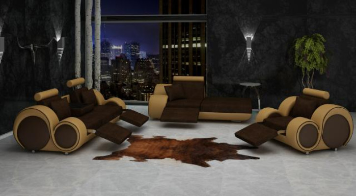 Sofá de cuero y tela Conjunto de sofá 3+chaiselongue+1 sofá de salón