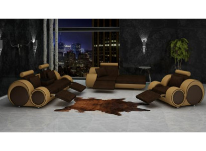 Sofá de cuero y tela Conjunto de sofá 3+chaiselongue+1 sofá de salón