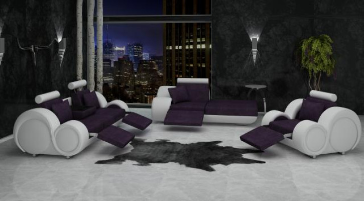 Sofá de cuero y tela Conjunto de sofá 3+chaiselongue+1 sofá de salón