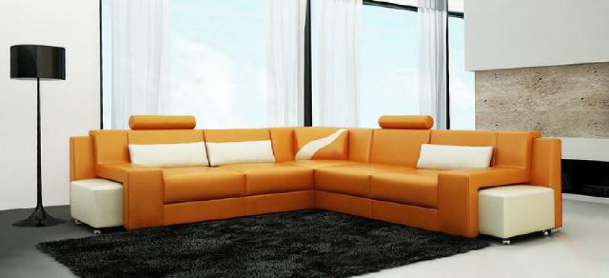 Conjunto de muebles tapizados de esquina con sofá de esquina en cuero V015B.