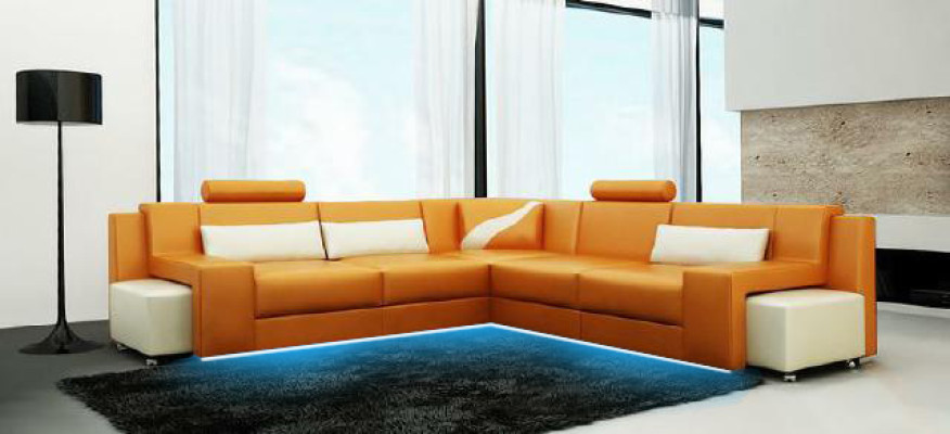 Conjunto de muebles tapizados de esquina con sofá de esquina en cuero V015B.