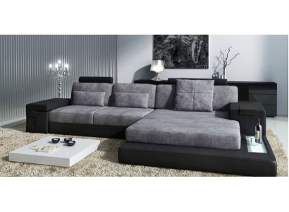 Forma de sofá de esquina de cuero XXL para vivir en textiles de tapicería en tela.