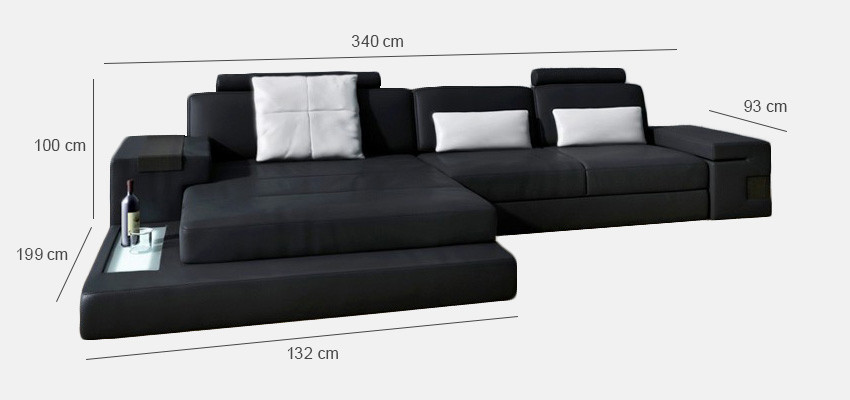 Forma de sofá de esquina de cuero XXL para vivir en textiles de tapicería en tela.