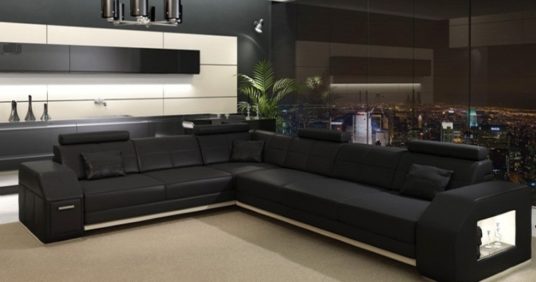 Sofá esquinero Sofá Couch Tapizado Asiento Esquina Textil Tela Sofá de cuero EbernW