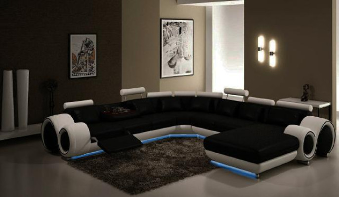 Sofá de cuero con USB Sofá XXL Conjunto de sofá de cuero Sofá grande Chaise Longue de cuero