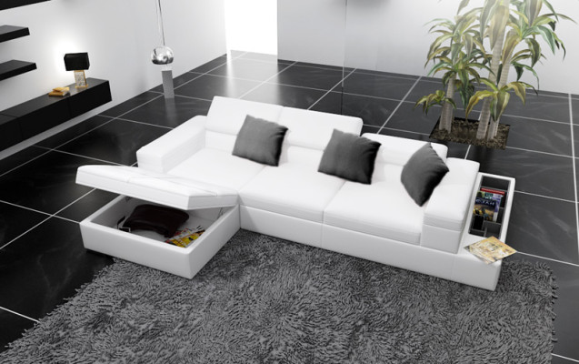 Sofá de cuero, sofá con USB, conjunto de salón sofá esquinero, conjunto de esquina moderno de diseño K5006D.