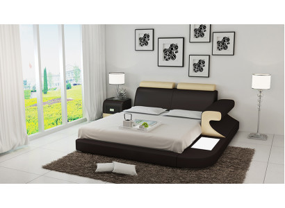 Diseño de cama doble tapizada moderna con USB y estante 180x200cm.