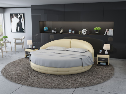 Diseño Cama redonda Cama tapizada Cama de lujo Cama doble Camas USB Redondo