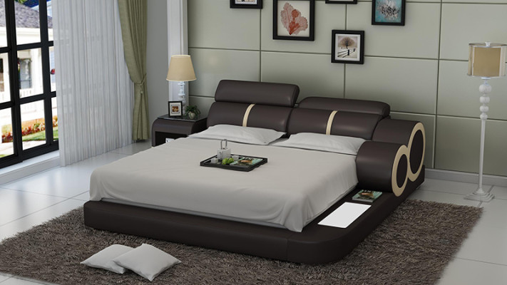 Diseño cama XXL Grande Camas Cuero tapizado Hotel 160x200cm Estante multifunción USB.
