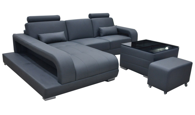 Sofá XXL Chaise Longue Esquina de Cuero Conjunto Paisaje Sala de Estar Diseño Moderno Sofá en Forma de L F3017C