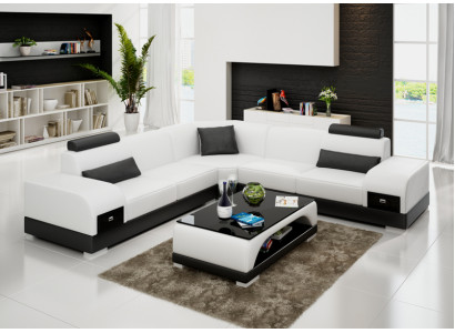 Sofá de cuero Sofá Sala de estar Sofá en forma de L Sofá de esquina Sofá Esquina Diseño moderno Conjunto