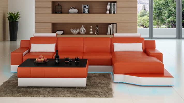 Sofá de cuero Sofá Sala de estar Esquina Sofá moderno Conjunto de esquina Decoración Diseño