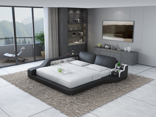 Diseño de cama de cuero de lujo doble, camas tapizadas modernas de hotel de lujo multifunción.