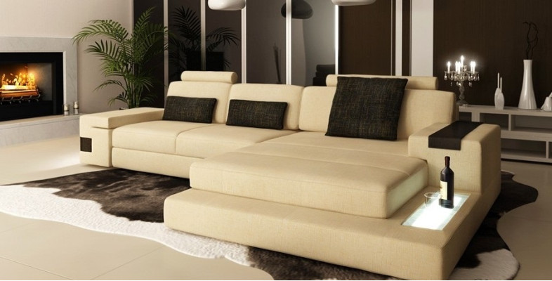 Sofá de piel Sofá Sofá Tela de esquina Tapizado Conjunto en L Forma Esquina Bellini Textil Tela