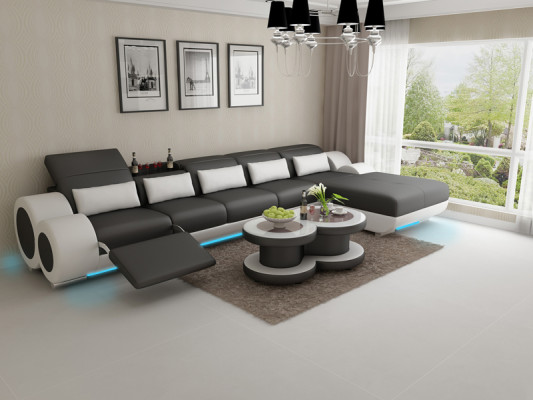 Sofá de cuero Sofá Sofá de salón Moderna Esquina Sofá de esquina Diseño Conjunto