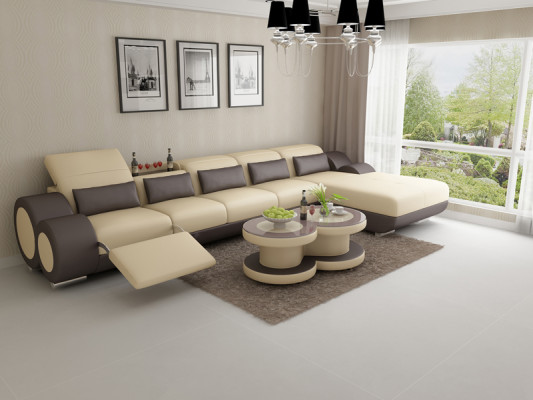 Sofá de cuero Sofá Sofá de salón Moderna Esquina Sofá de esquina Diseño Conjunto