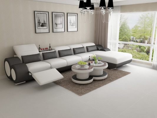 Sofá de cuero Sofá Sofá de salón Moderna Esquina Sofá de esquina Diseño Conjunto