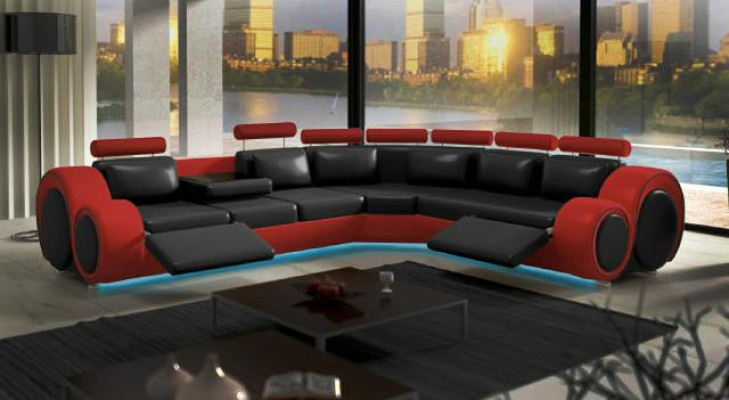 Diseño Cuero Acolchado XXL Sofá Sala de estar Sofá Diseñador Esquina Conjunto.
