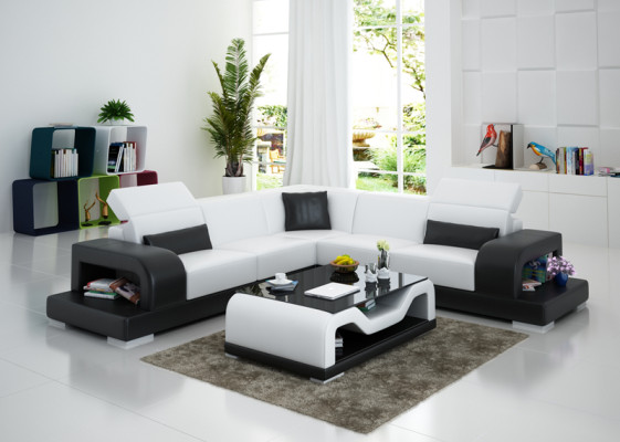 Sofá de cuero Sofá sofá de esquina del sofá en forma de L Conjunto de diseño de decoración moderna
