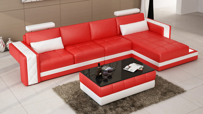 Sofá de cuero, sofá, sofá de esquina en forma de L, conjunto de diseño moderno de salón.