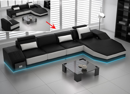 Moderno sofá de cuero, sofá de esquina de sofá de diseño de conjunto de esquina de sala de estar.