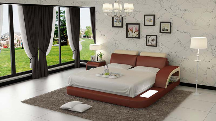 Luces de cama de lujo, cama de cuero, camas sofá grande matrimonial acolchado 140/160/180 cm.