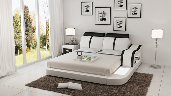 Diseño de cama de lujo. Camas de lujo de cuero modernas. Dormitorio moderno de 140/160/180 cm.