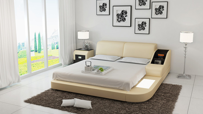 Diseño de cama de lujo acolchada de cuero para dormitorio de 140/160/180 LB8815.