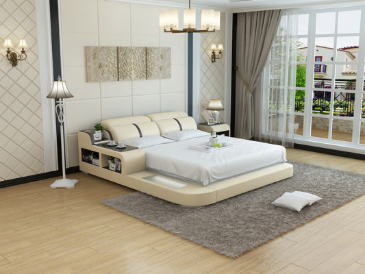 Diseño de cama de cuero de lujo, camas tapizadas modernas dobles matrimoniales de 140/160/180 cm.