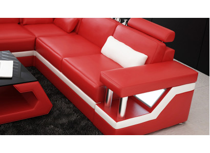 Sofá de cuero, sofá para sala de estar en forma de L, decoración moderna, sofá esquinero, diseño de conjunto de muebles.