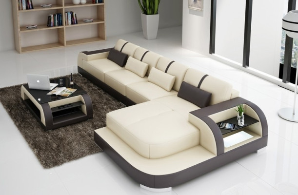 Sofá de cuero sofá de esquina sofá de esquina tapizado asiento esquina conjunto paisaje Wohnlandschaft H4 Blanco LED