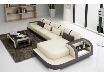 Sofá de cuero sofá de esquina sofá de esquina tapizado asiento esquina conjunto paisaje Wohnlandschaft H4 Blanco LED