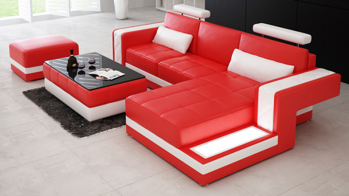 Sofá de cuero, sofá de esquina de salón, sofá en forma de L, conjunto de decoración de esquina, diseño moderno.