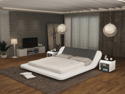 Diseño de cama de cuero, camas tapizadas de lujo modernas dobles conyugales de 140/160/180 cm.