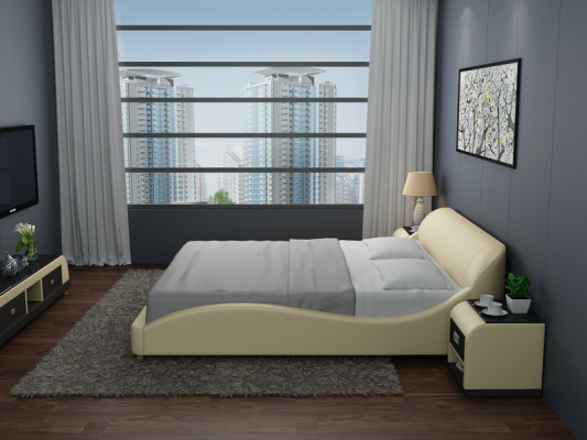 Diseño de cama de lujo de cuero, cama tapizada doble moderna de matrimonio de 140/160/180 cm.