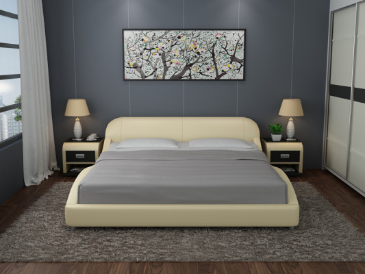 Diseño de cama de lujo de cuero, cama tapizada doble moderna de matrimonio de 140/160/180 cm.