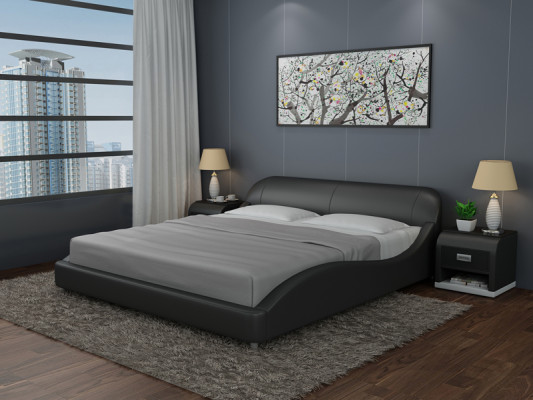 Diseño de cama de lujo de cuero, cama tapizada doble moderna de matrimonio de 140/160/180 cm.
