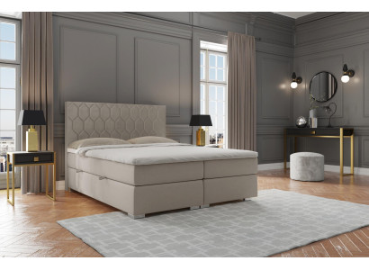 Cama Boxspring de hotel de lujo con funciones de caja tapizada beige doble 180x200.