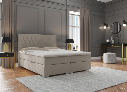 Cama Boxspring de hotel de lujo con funciones de caja tapizada beige doble 180x200.