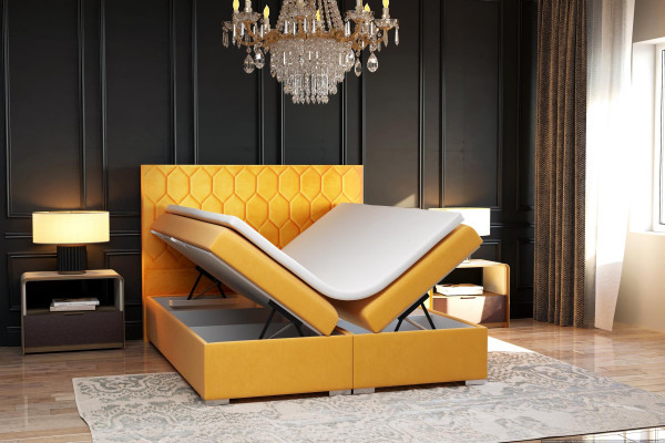 Cama boxspring de diseño de hotel de lujo de terciopelo con función de caja de almacenamiento doble.